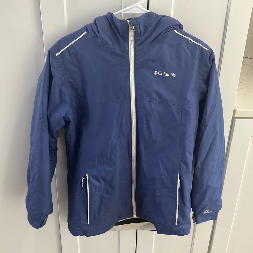 Columbia Girl’s Omni-Heat Blue White Waterproof Breathable Winter Coat Jacket